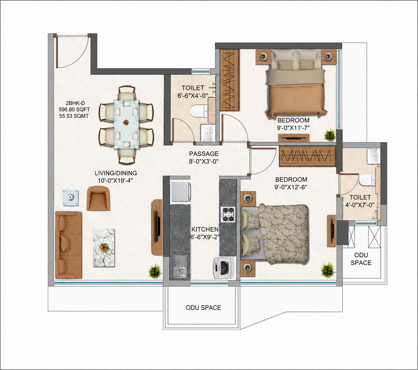 2BHK Type2 floor plan