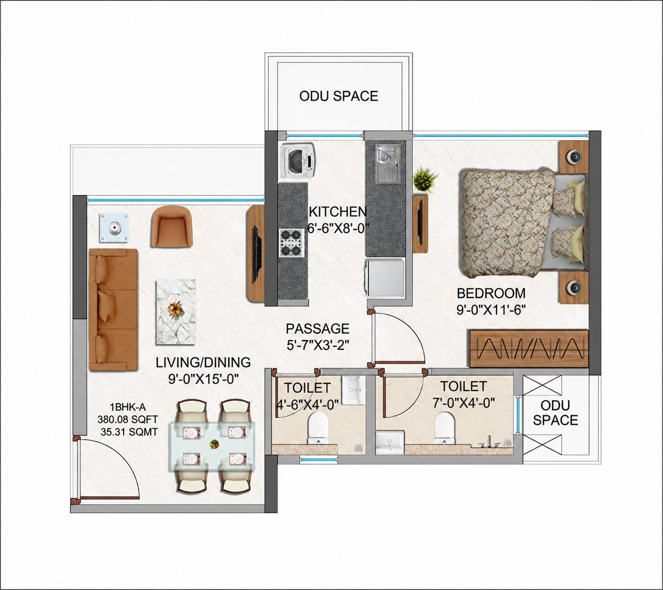 1BHK Type2 floor plan