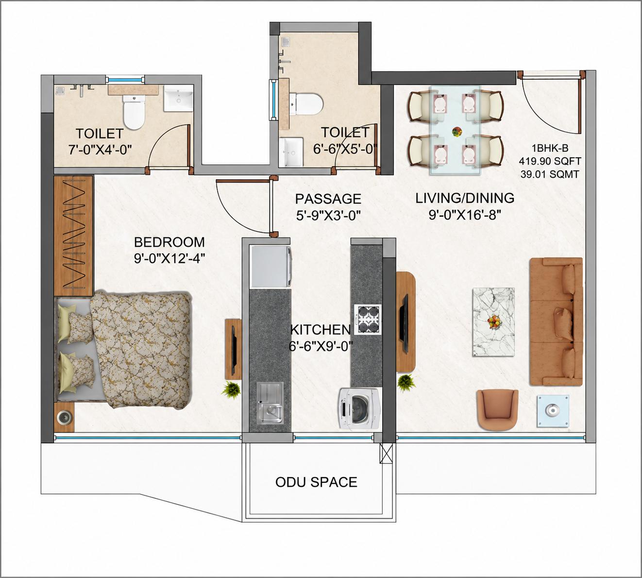 1BHK Type3 floor plan