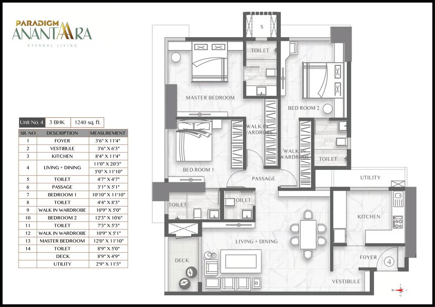 3BHK Type2 floor plan