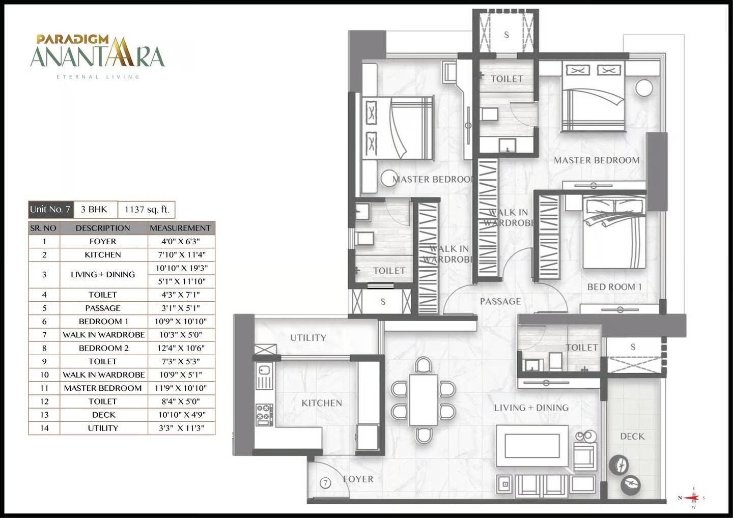 3BHK Type1 floor plan