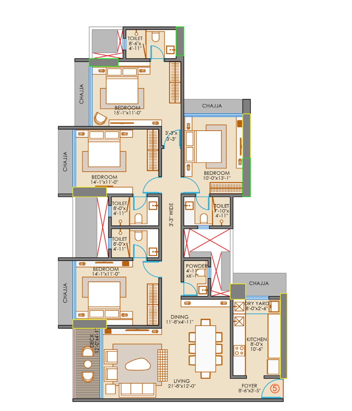 4 BHK Type1 floor plan