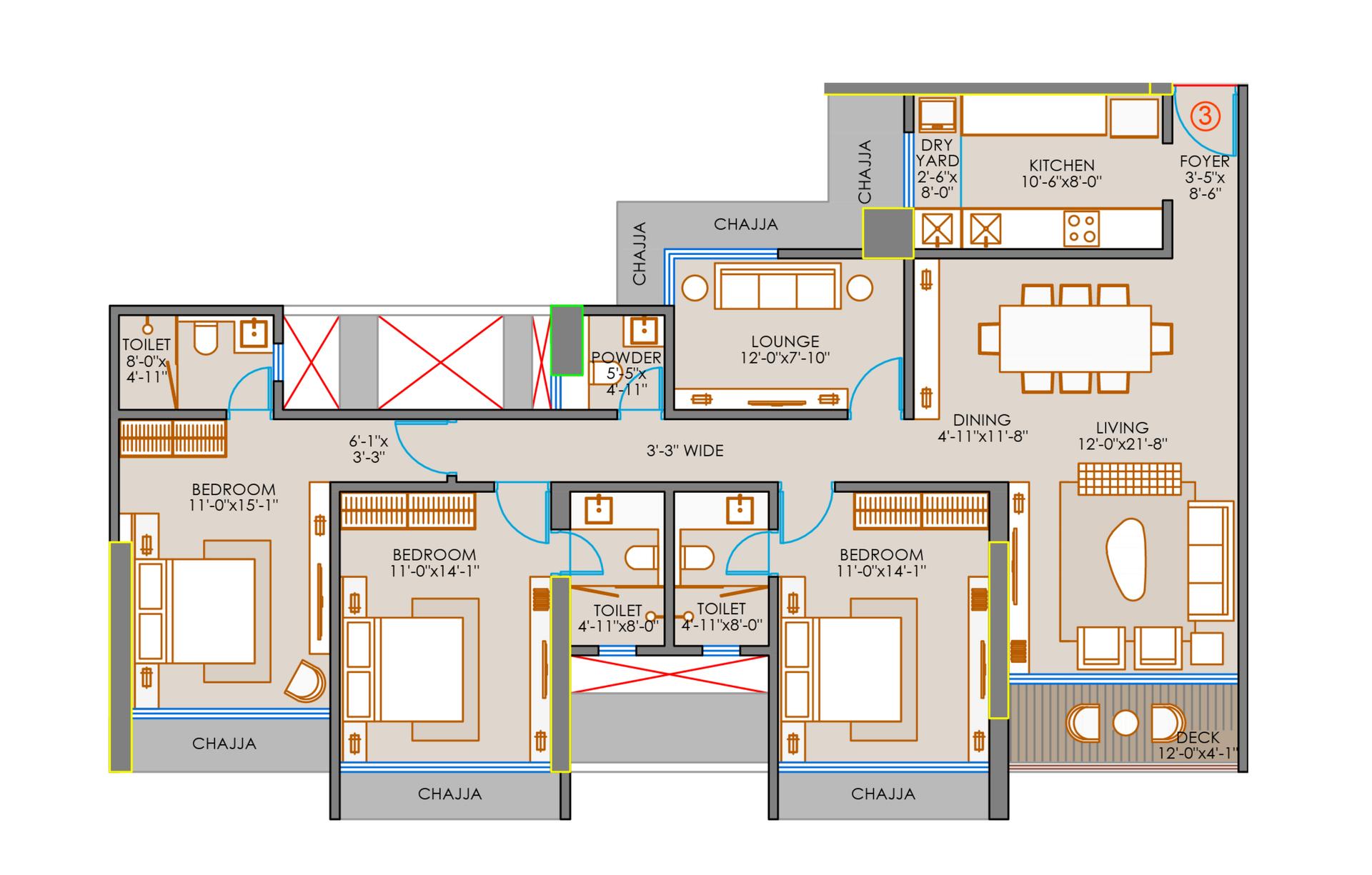3.5 BHK Type1 floor plan