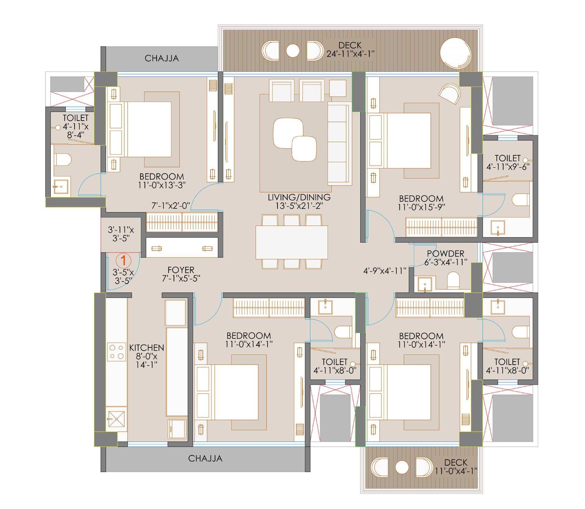 4 BHK Type3 floor plan