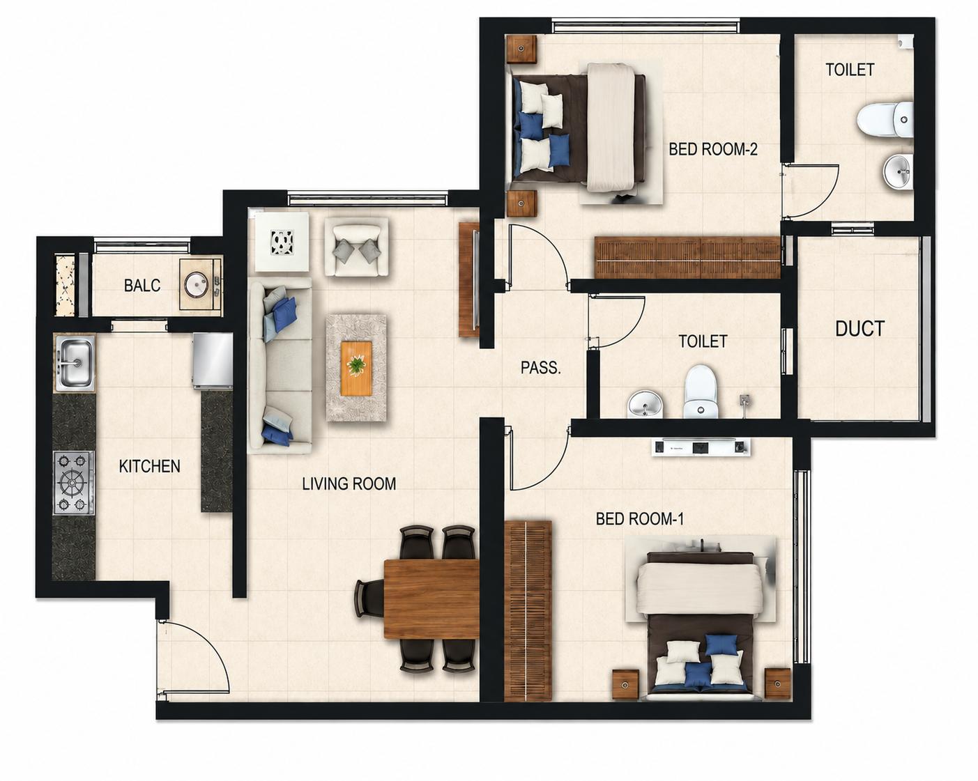 2BHK floor plan