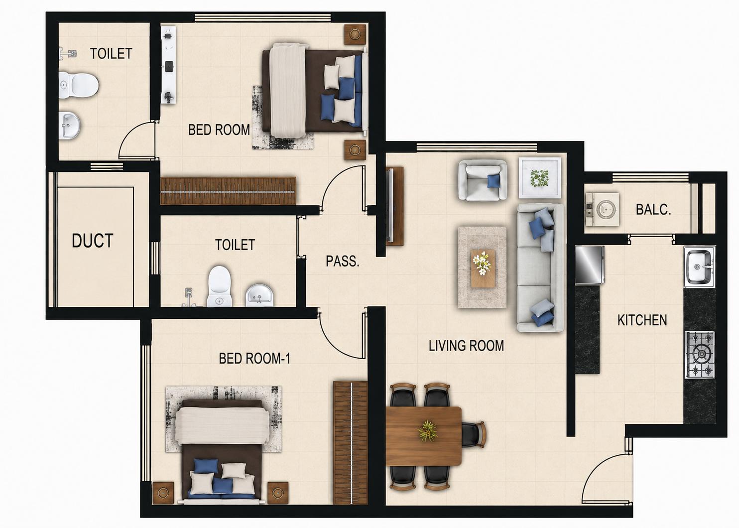 2BHK Premium floor plan