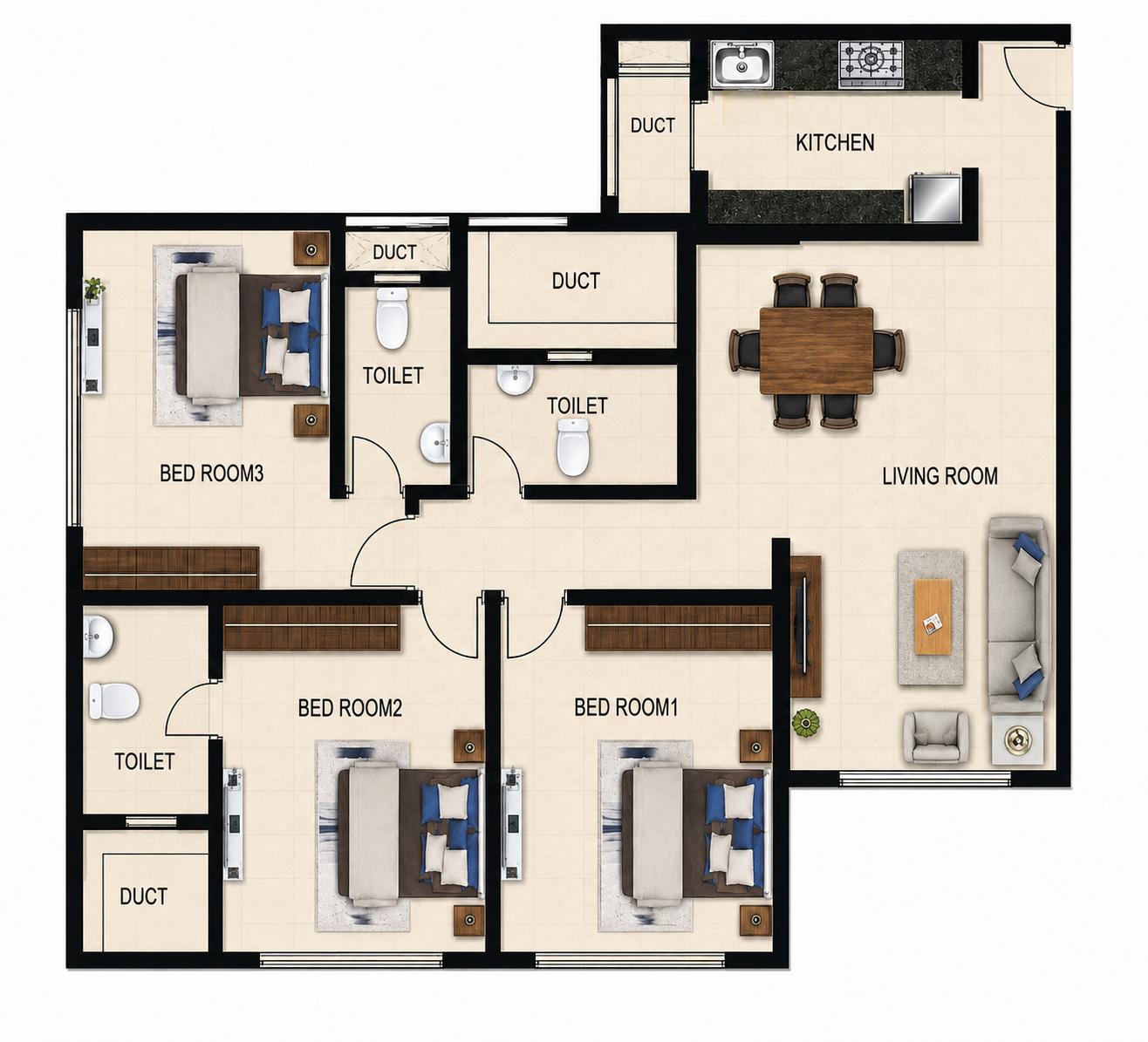 3BHK floor plan