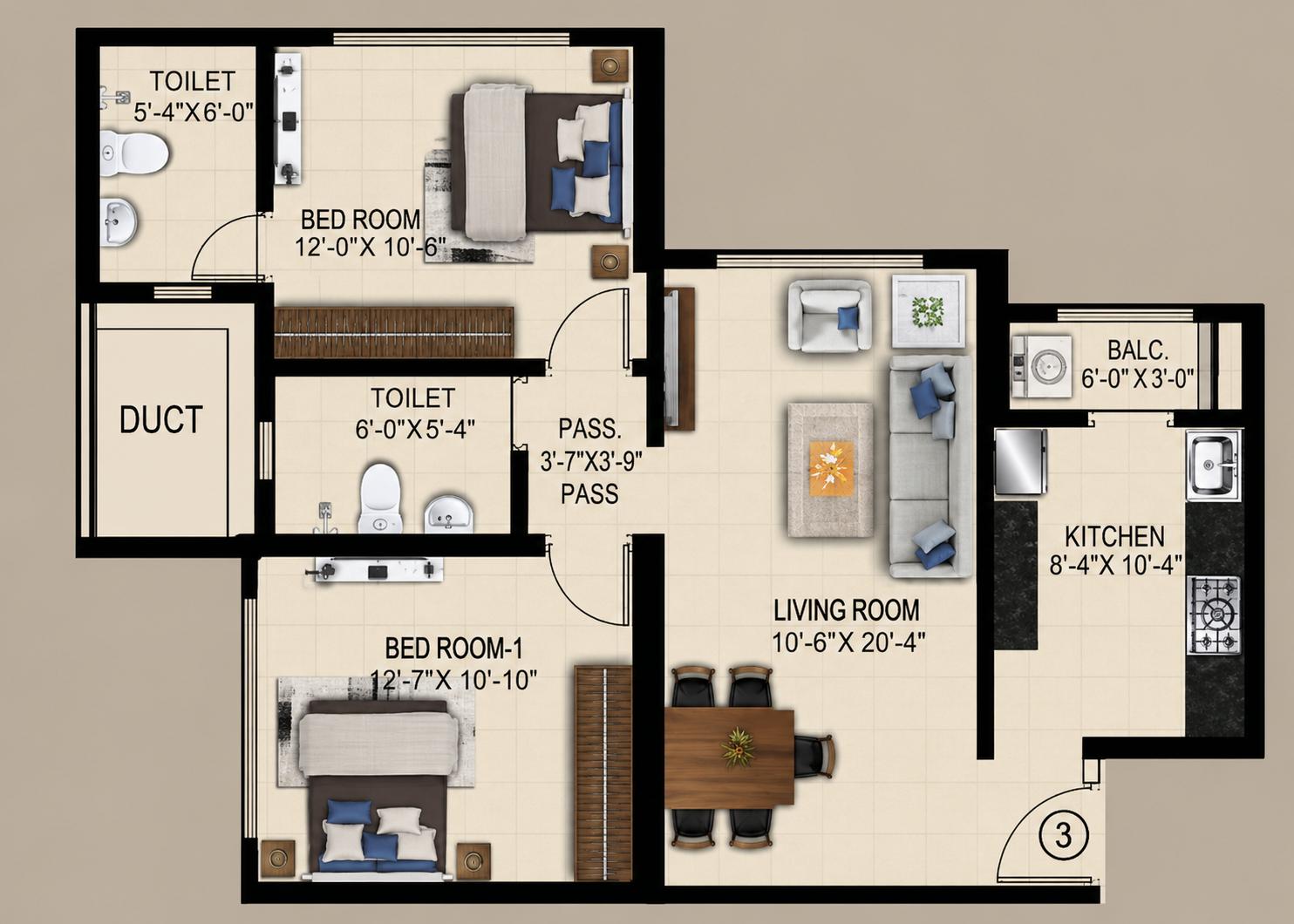2BHK Premium floor plan