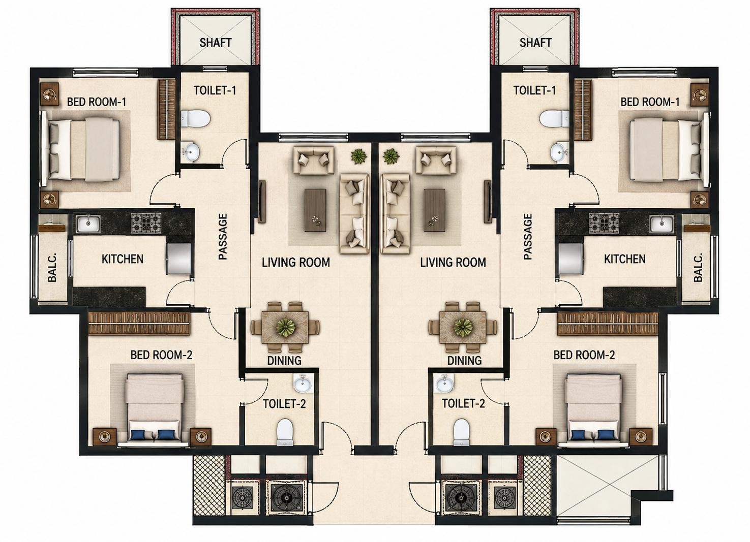 4BHK Jodi (2+2) floor plan
