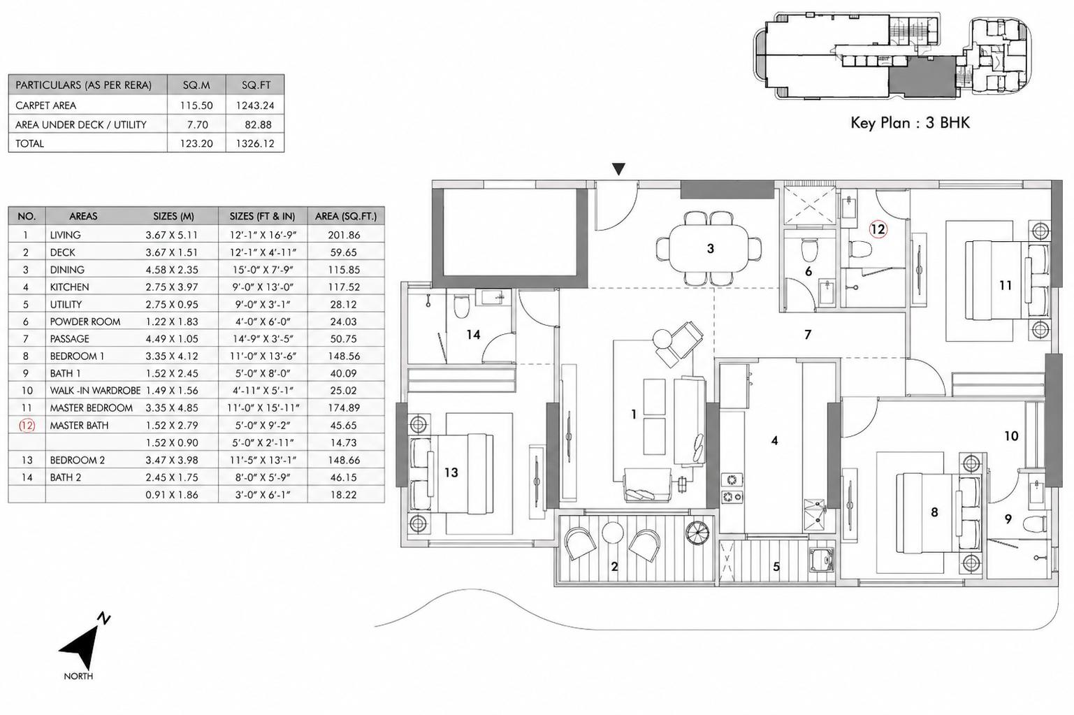3 BHK floor plan