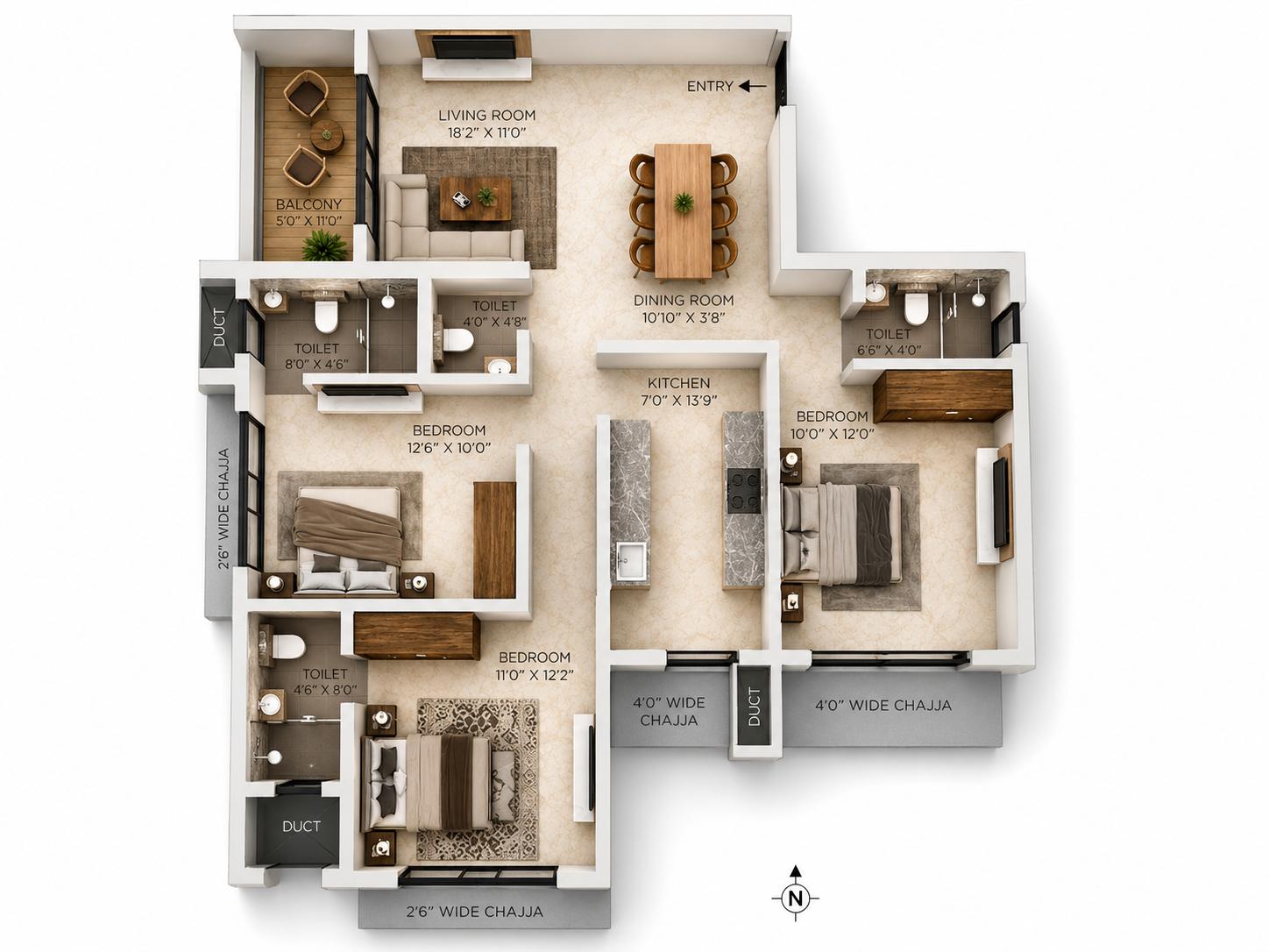3BHK Premium floor plan