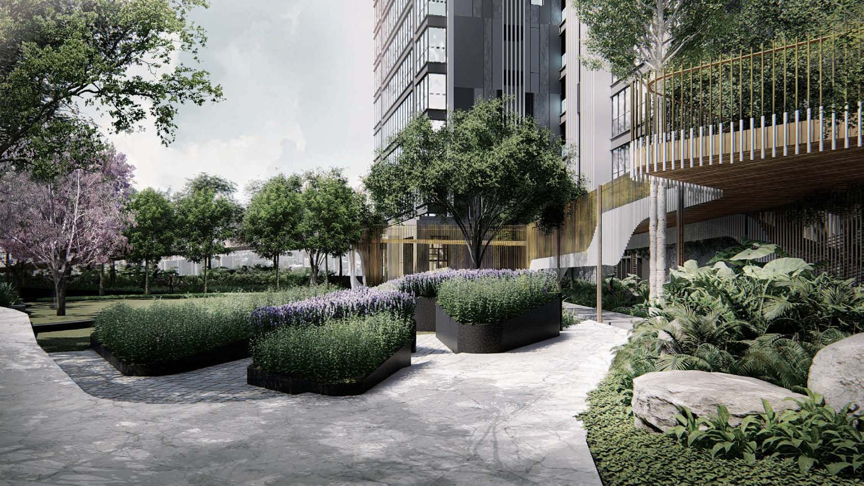 Landscaped gardens at Rustomjee Crown, Prabhadevi