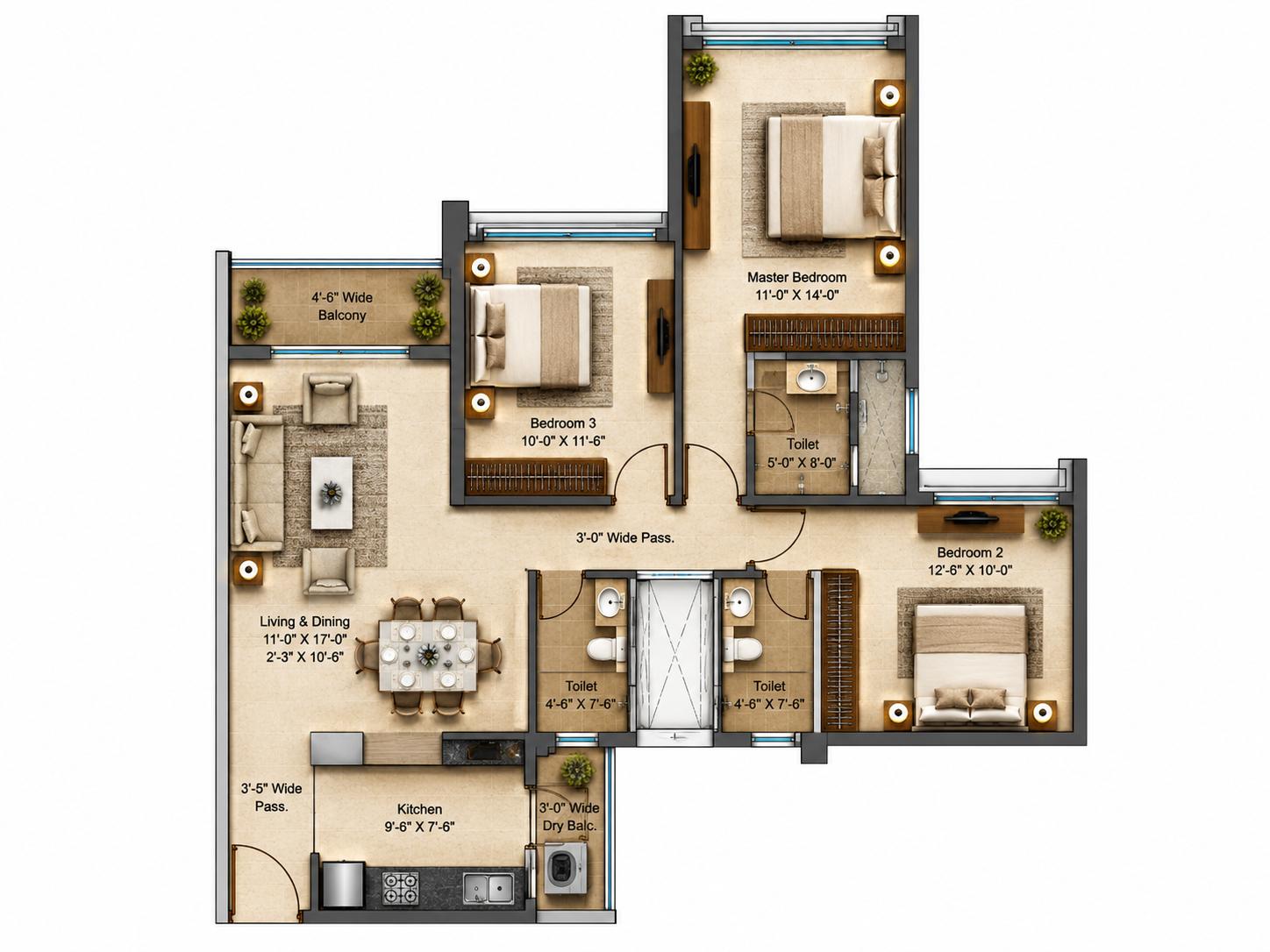3BHK Premium floor plan