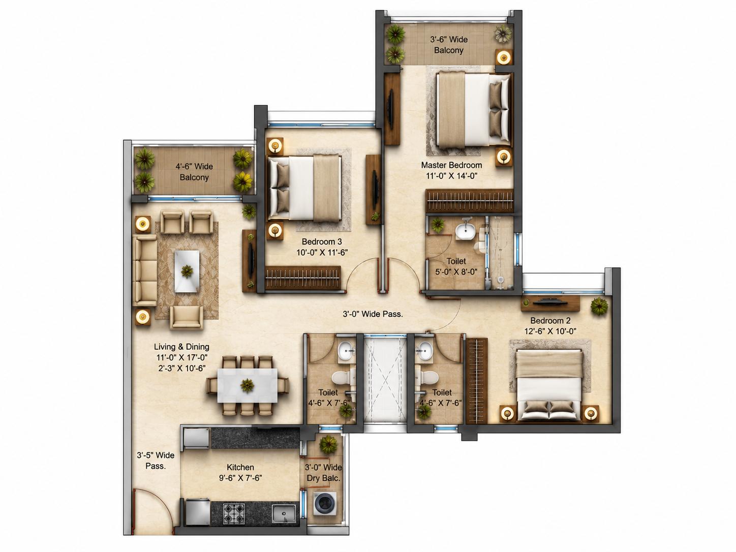 3BHK Luxury floor plan