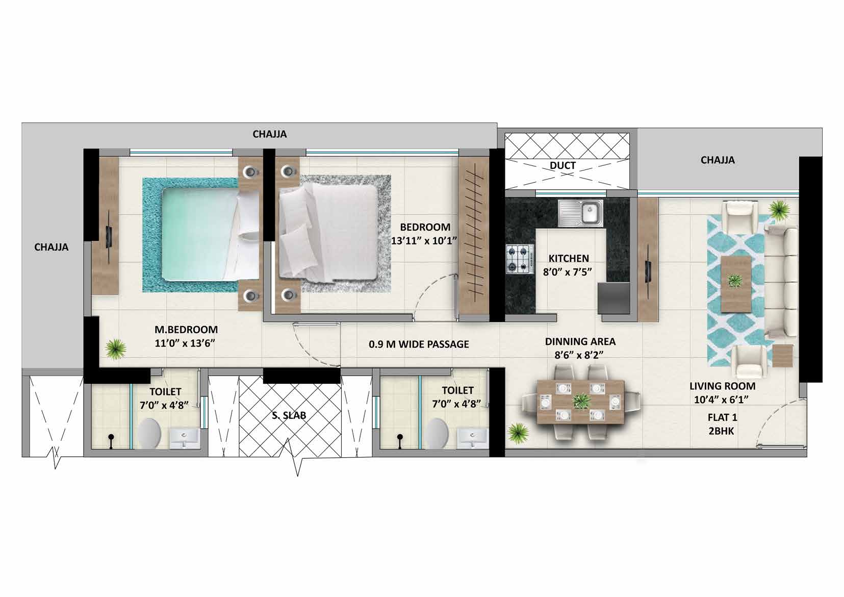 2 BHK floor plan