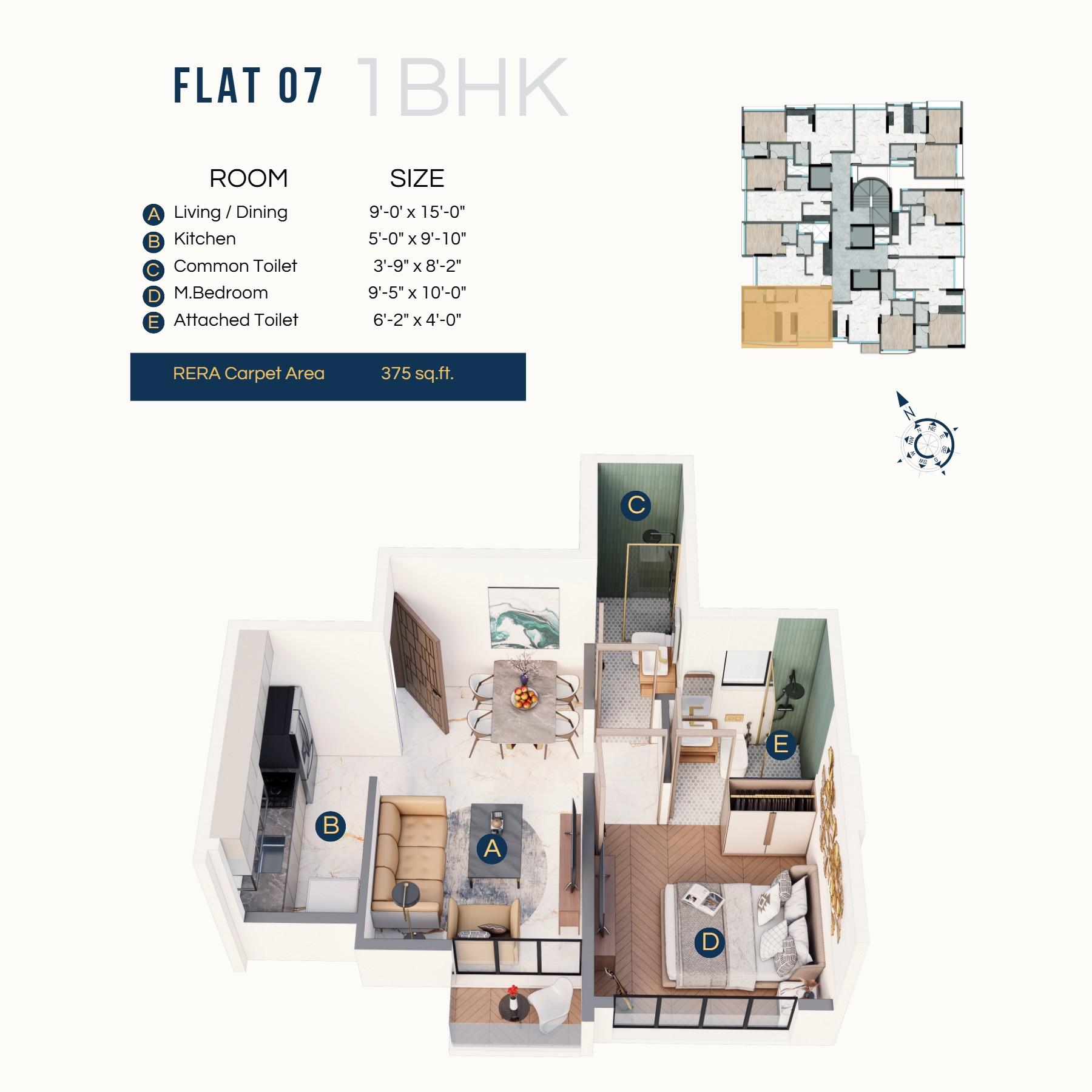 1 BHK - T3 floor plan