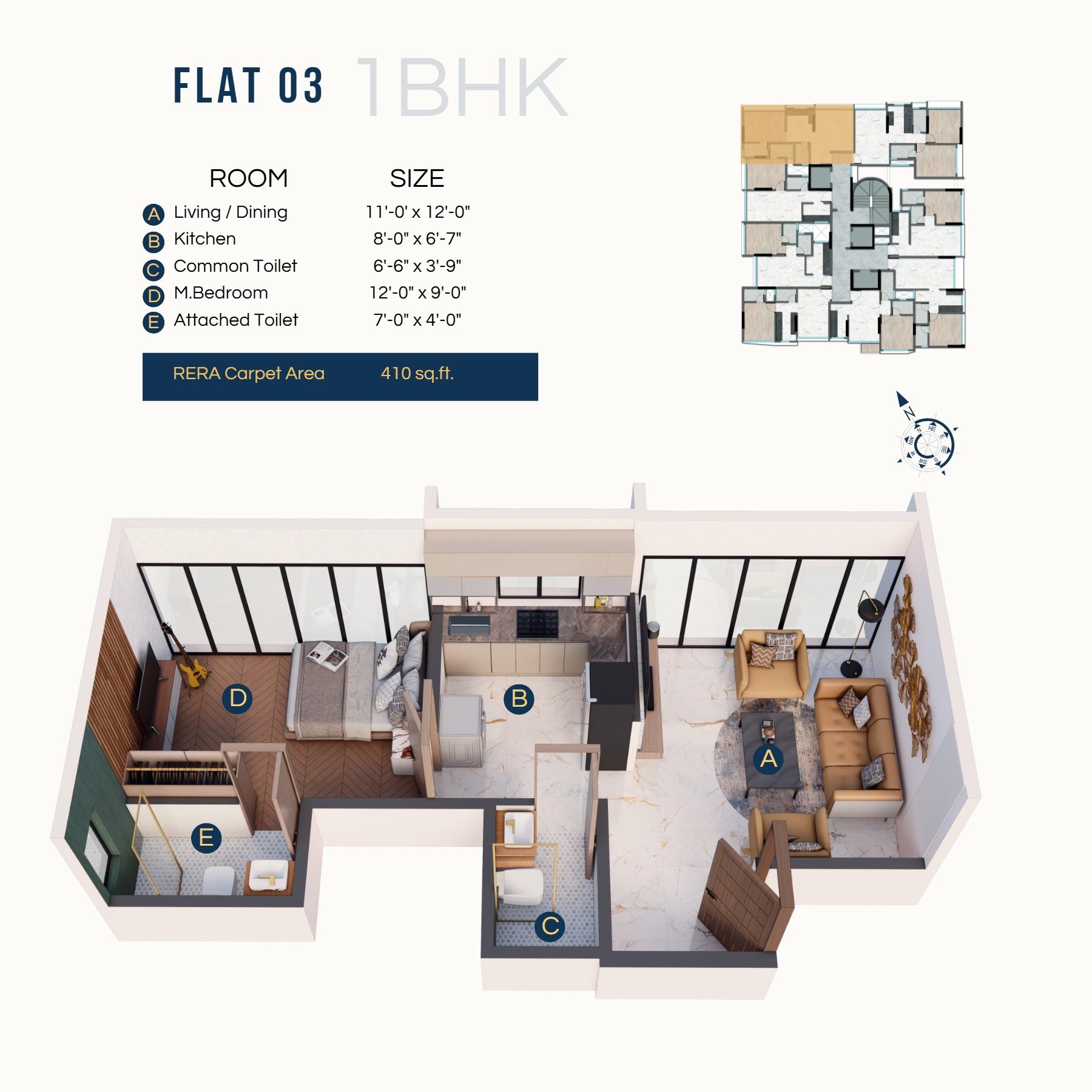 1 BHK - T6 floor plan
