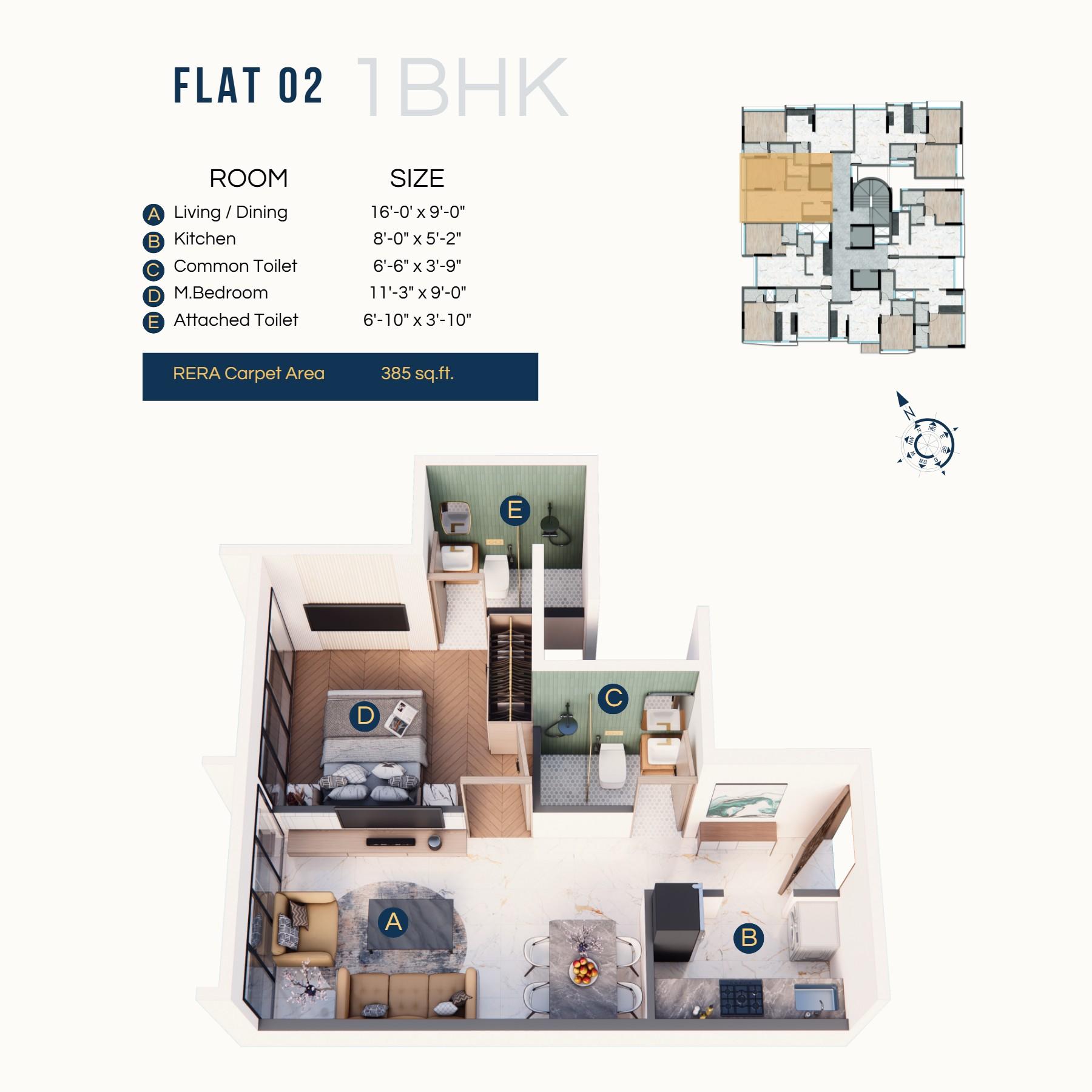 1 BHK - T4 floor plan