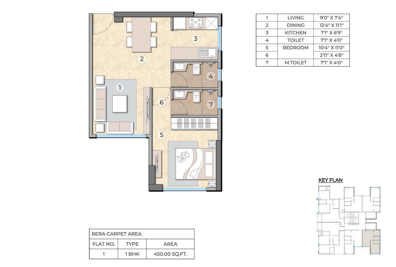 1BHK floor plan