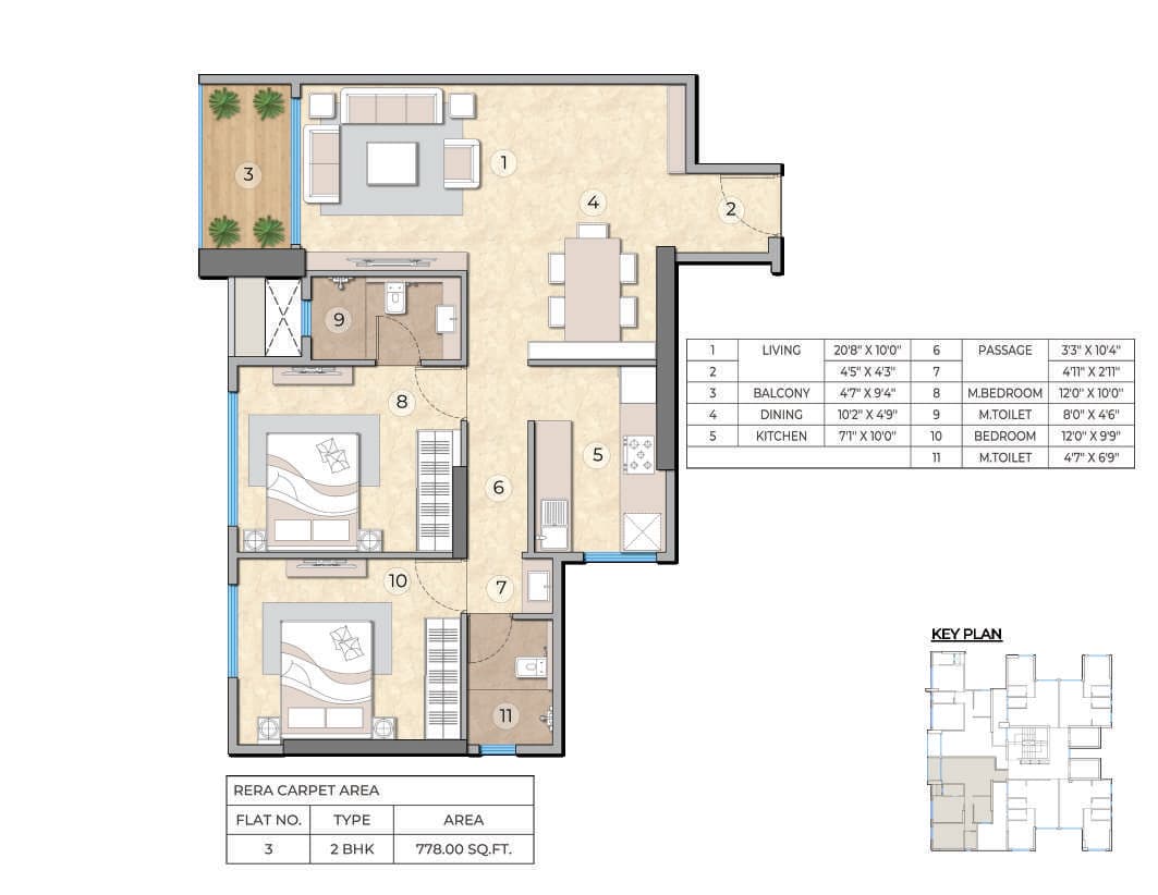 2BHK Type1 floor plan
