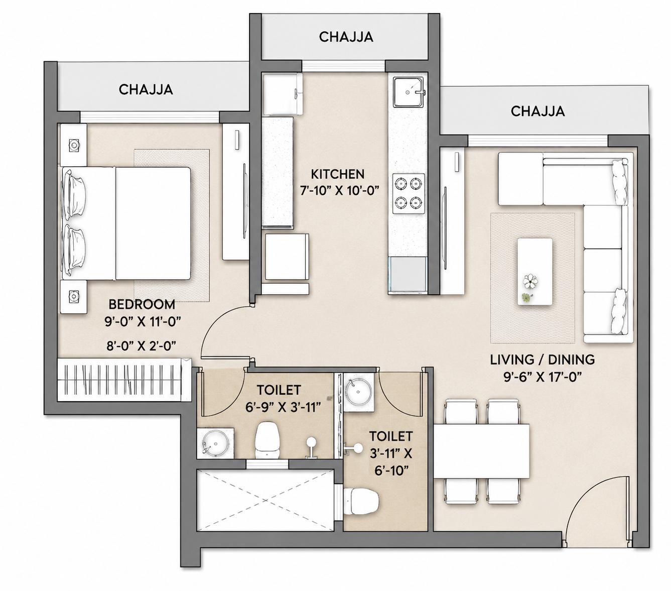 1BHK floor plan
