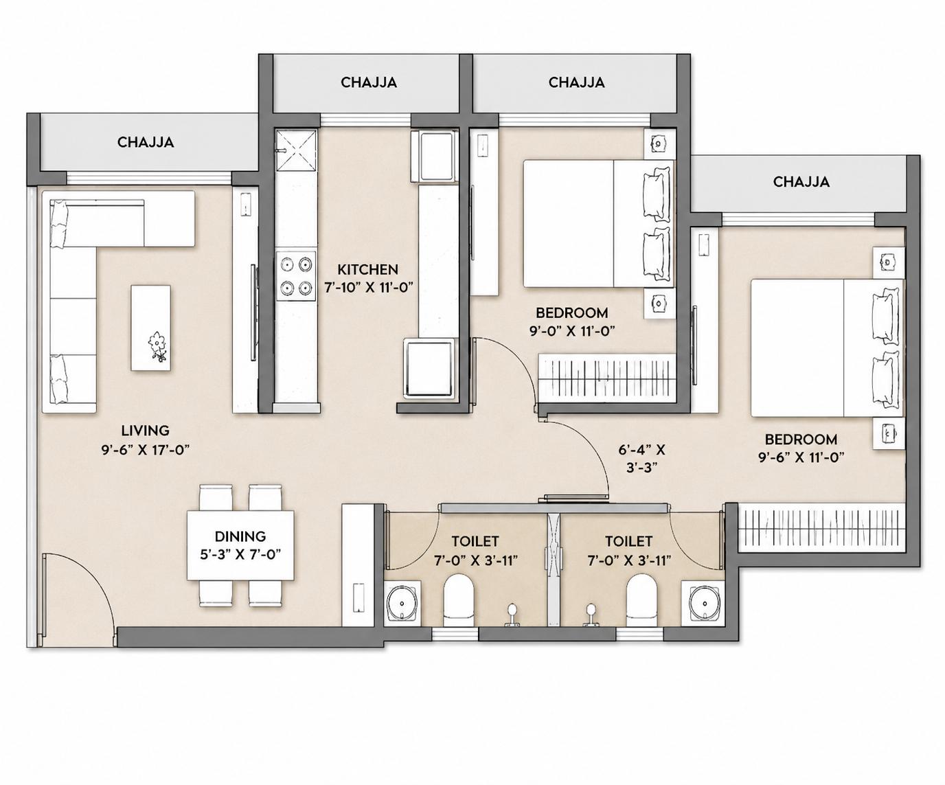 2BHK Premium floor plan