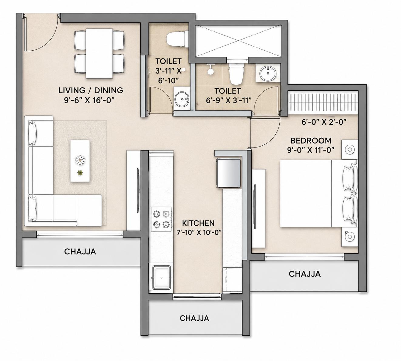 1BHK Premium floor plan