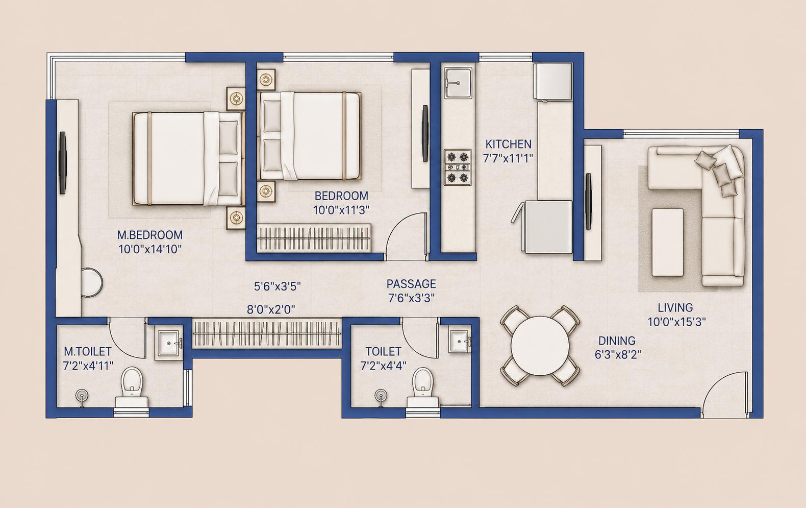 2 BHK Type2 floor plan