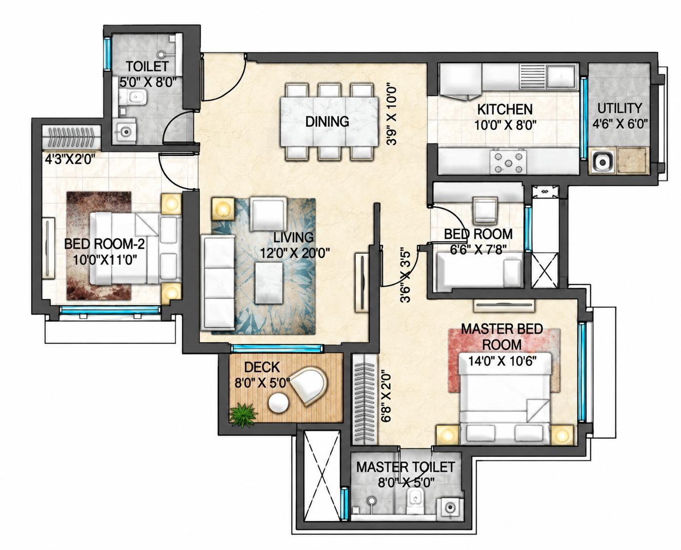 3BHK Premium floor plan
