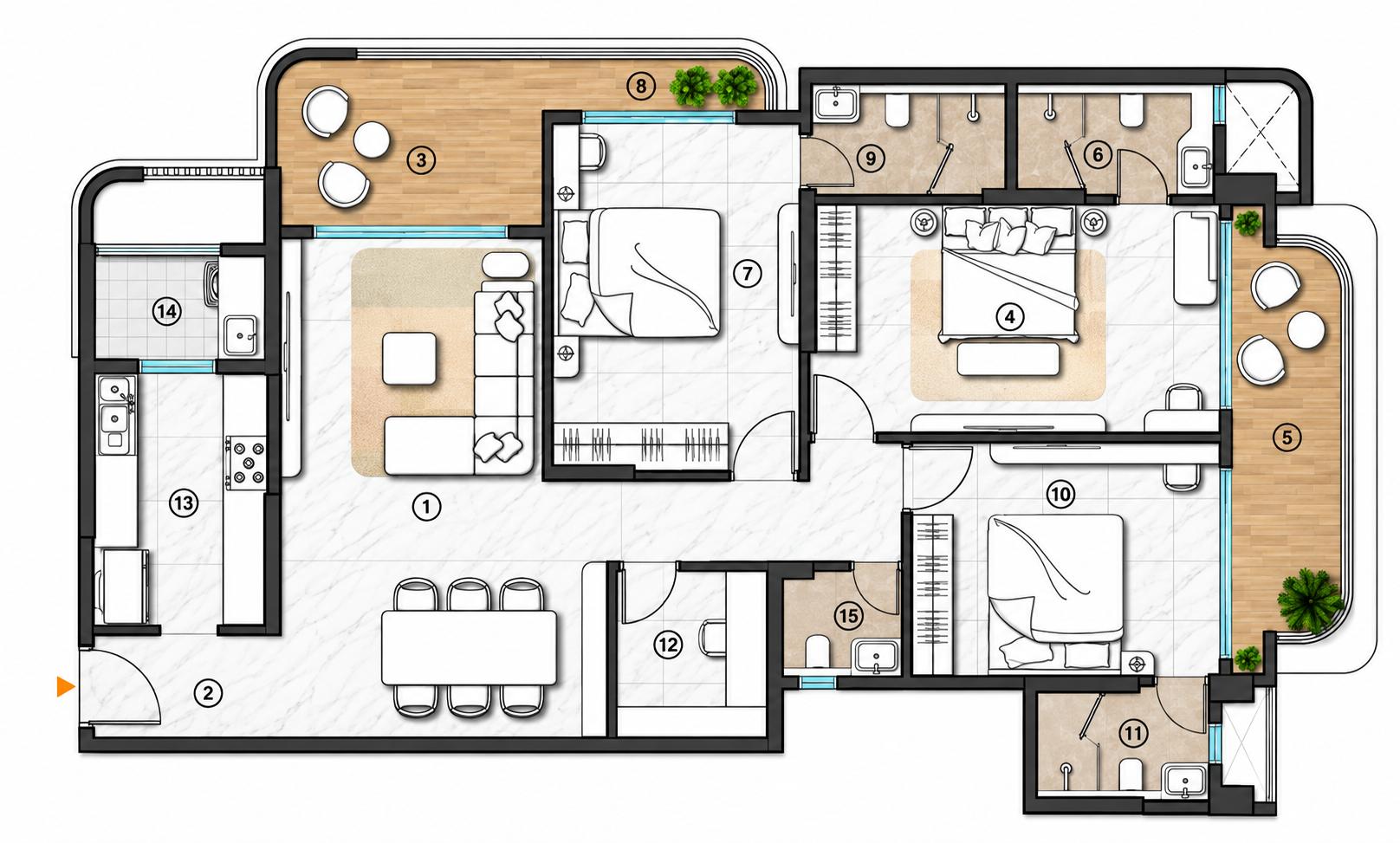 3BHK Elite floor plan