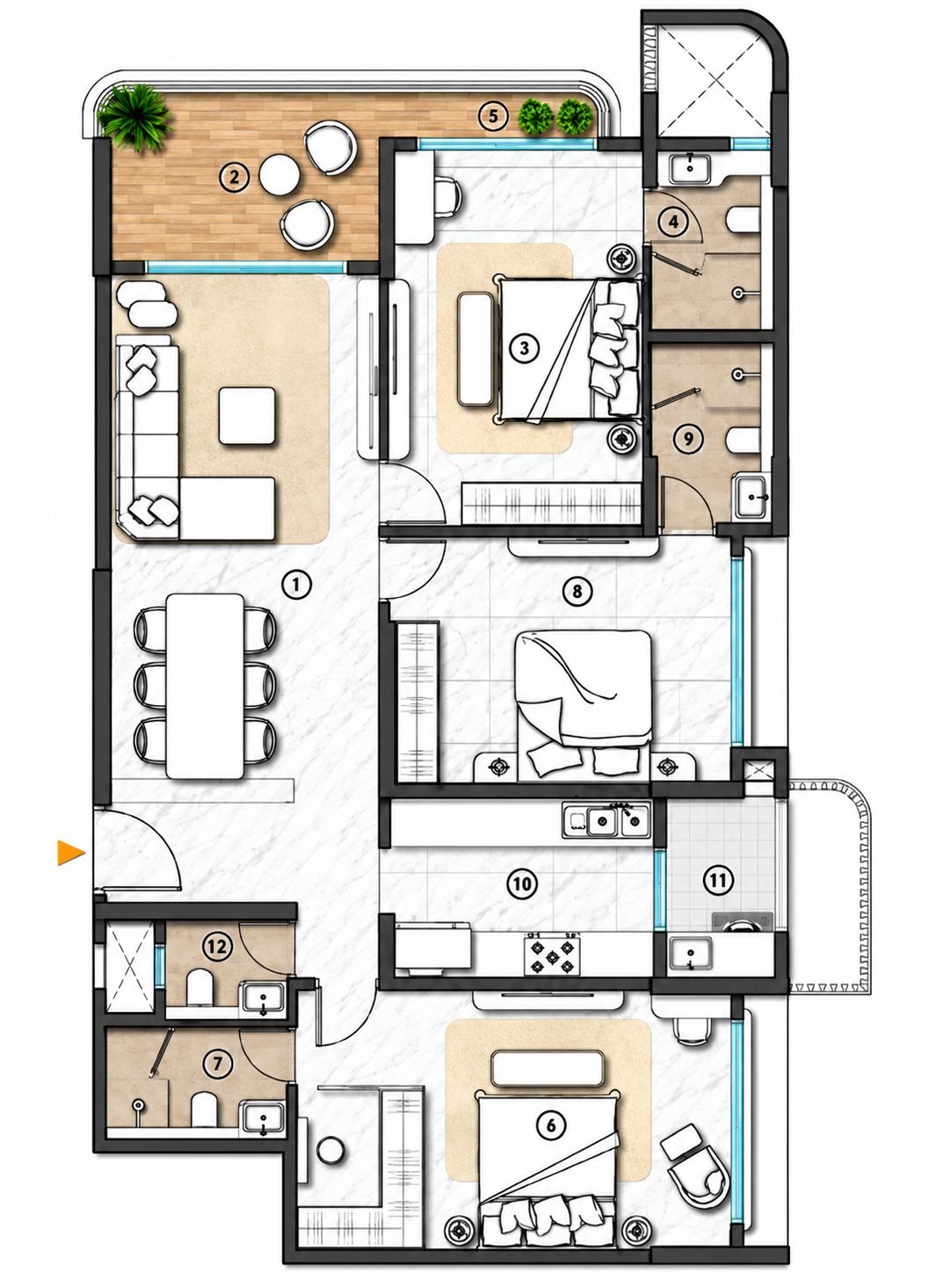 3BHK floor plan