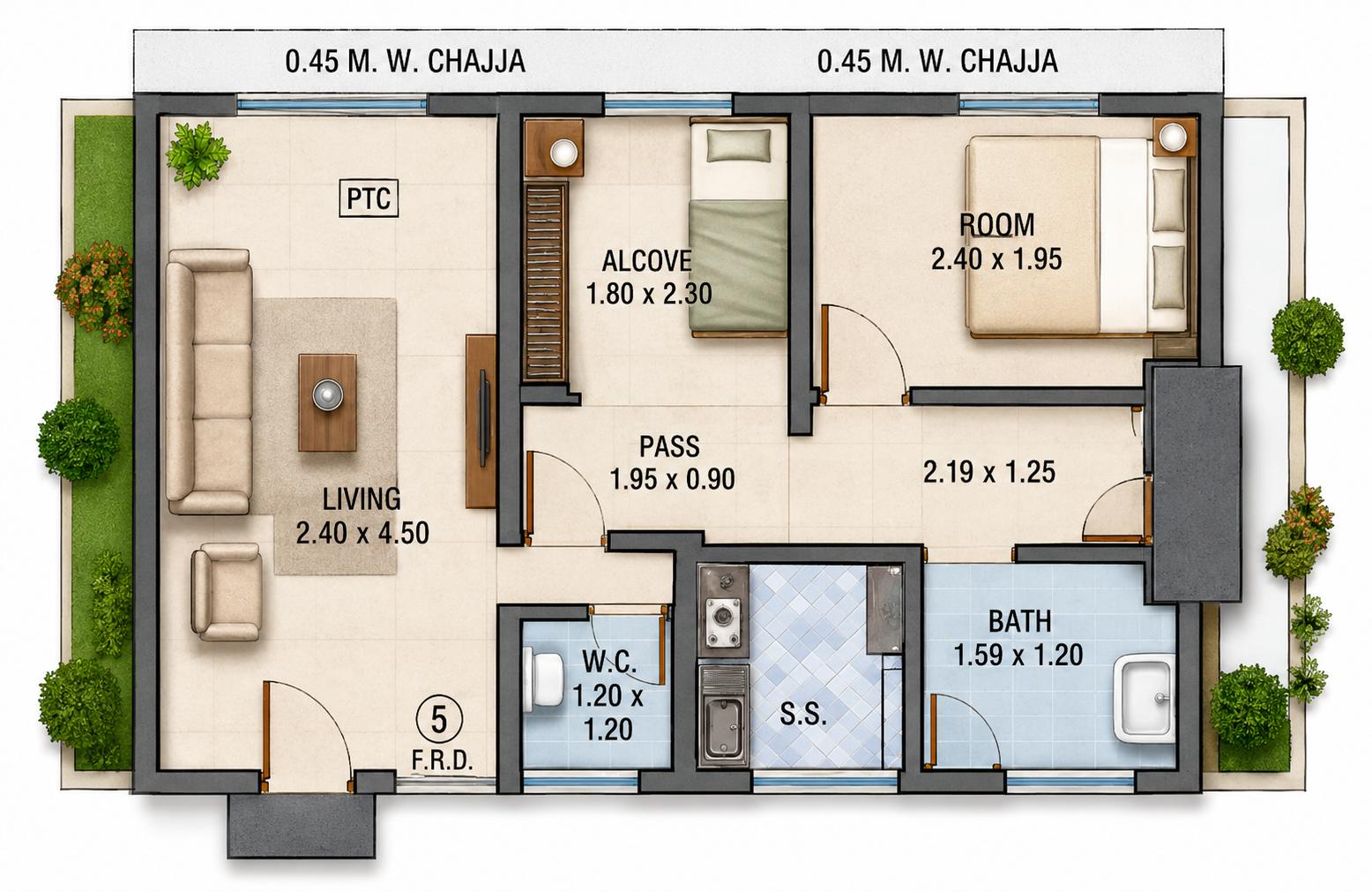 1BHK floor plan