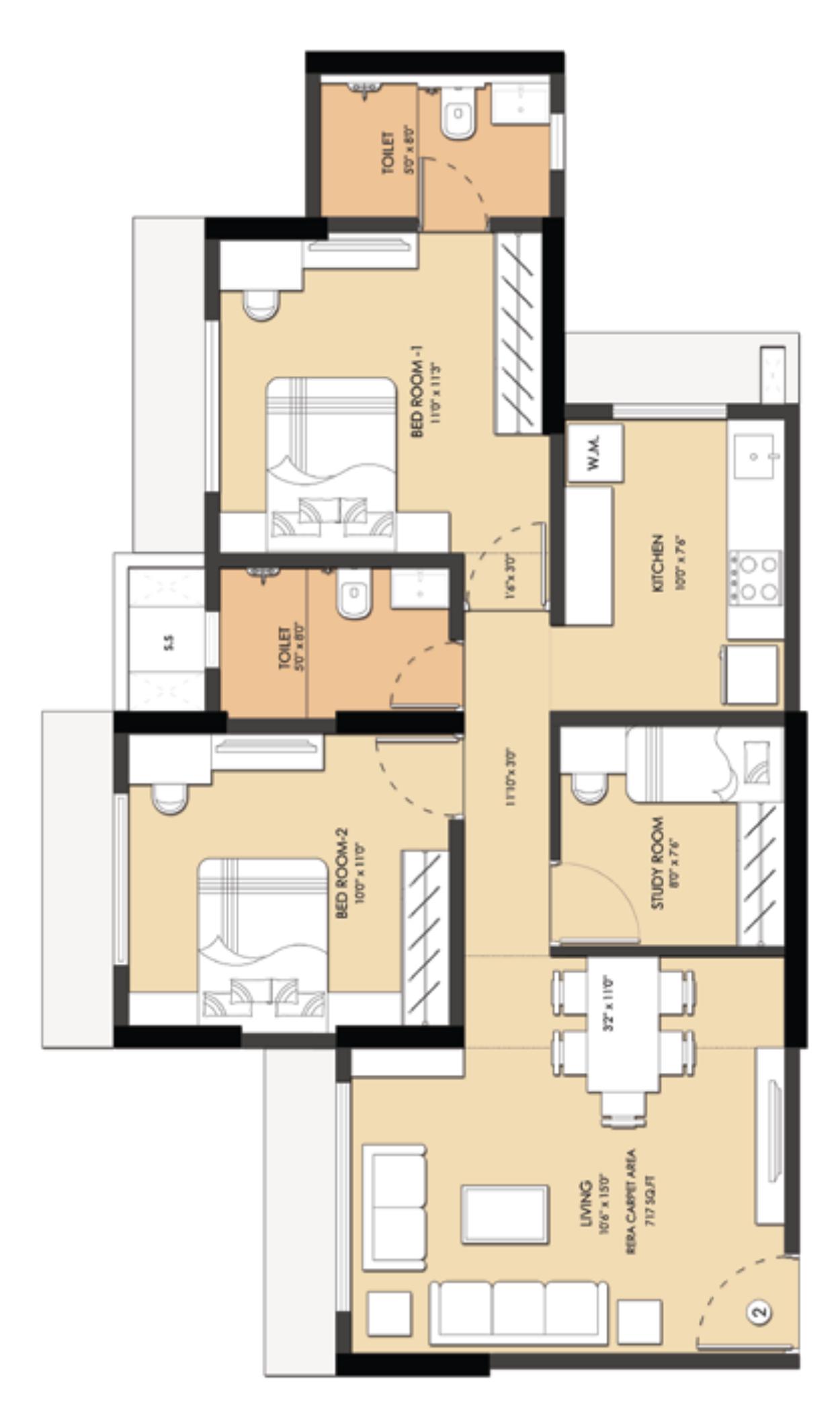 2.5 BHK (Shakti) floor plan