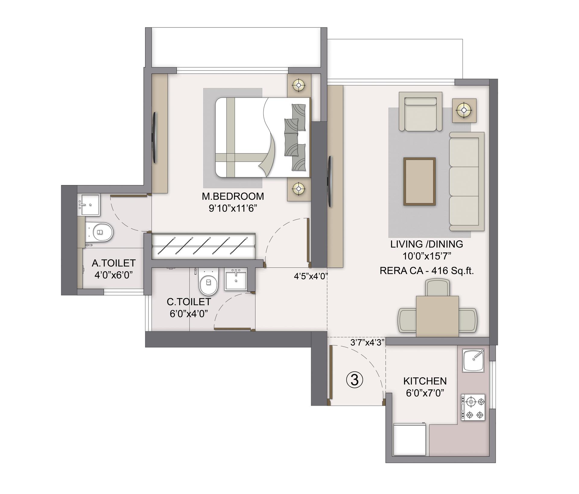 1BHK Type2 (Emerald) floor plan