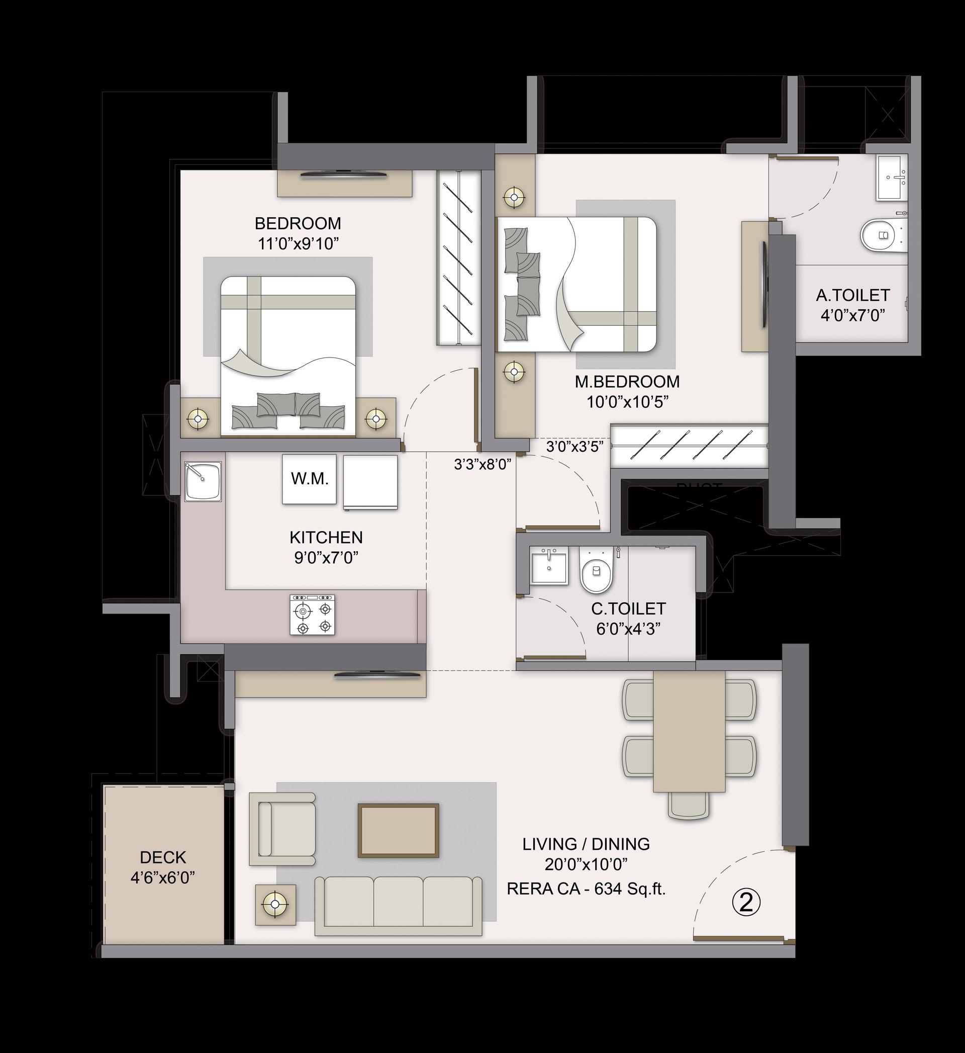 2 BHK Type3 (Emerald) floor plan