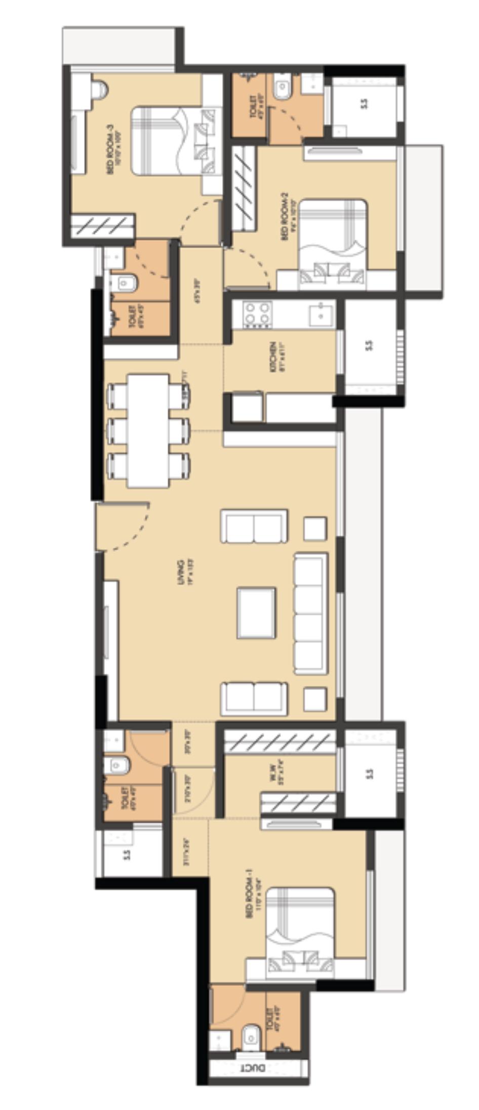3 BHK Type2 - (Shakti) floor plan