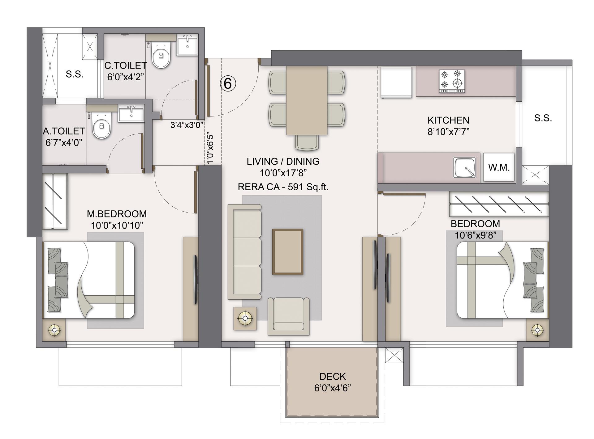 2 BHK Type2 (Emerald) floor plan