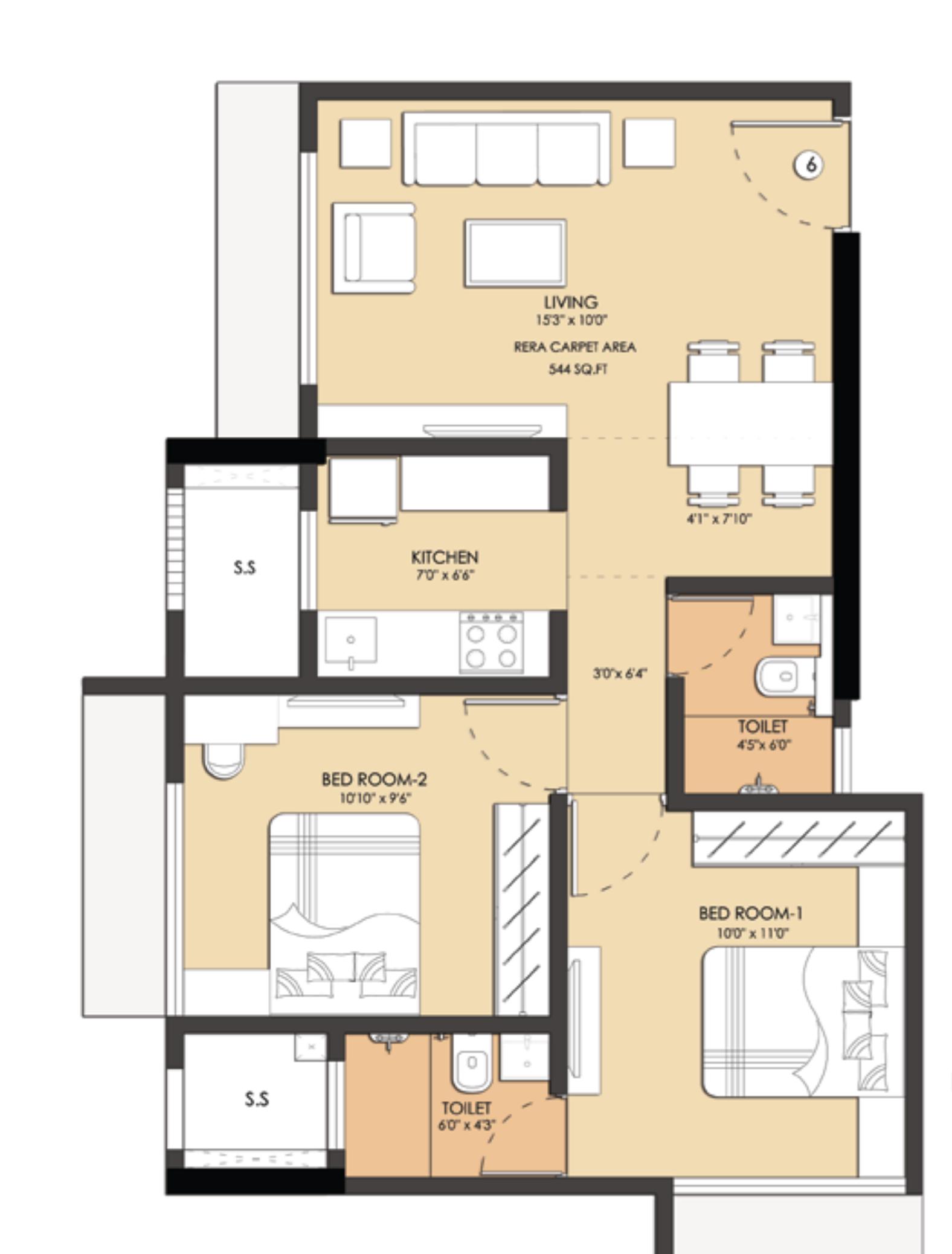 2 BHK Type1 (Shakti) floor plan