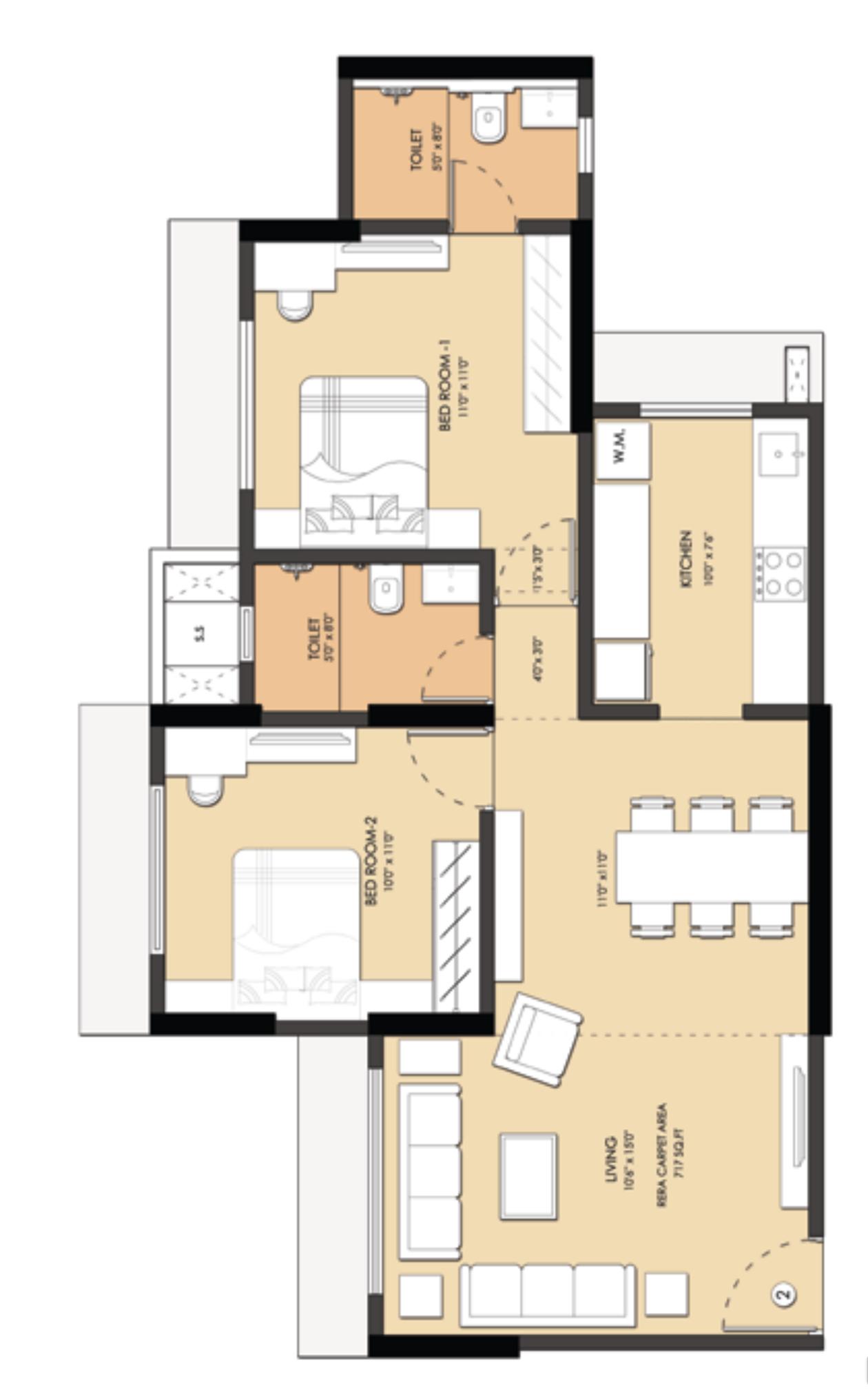 2 BHK Type2 (Shakti) floor plan
