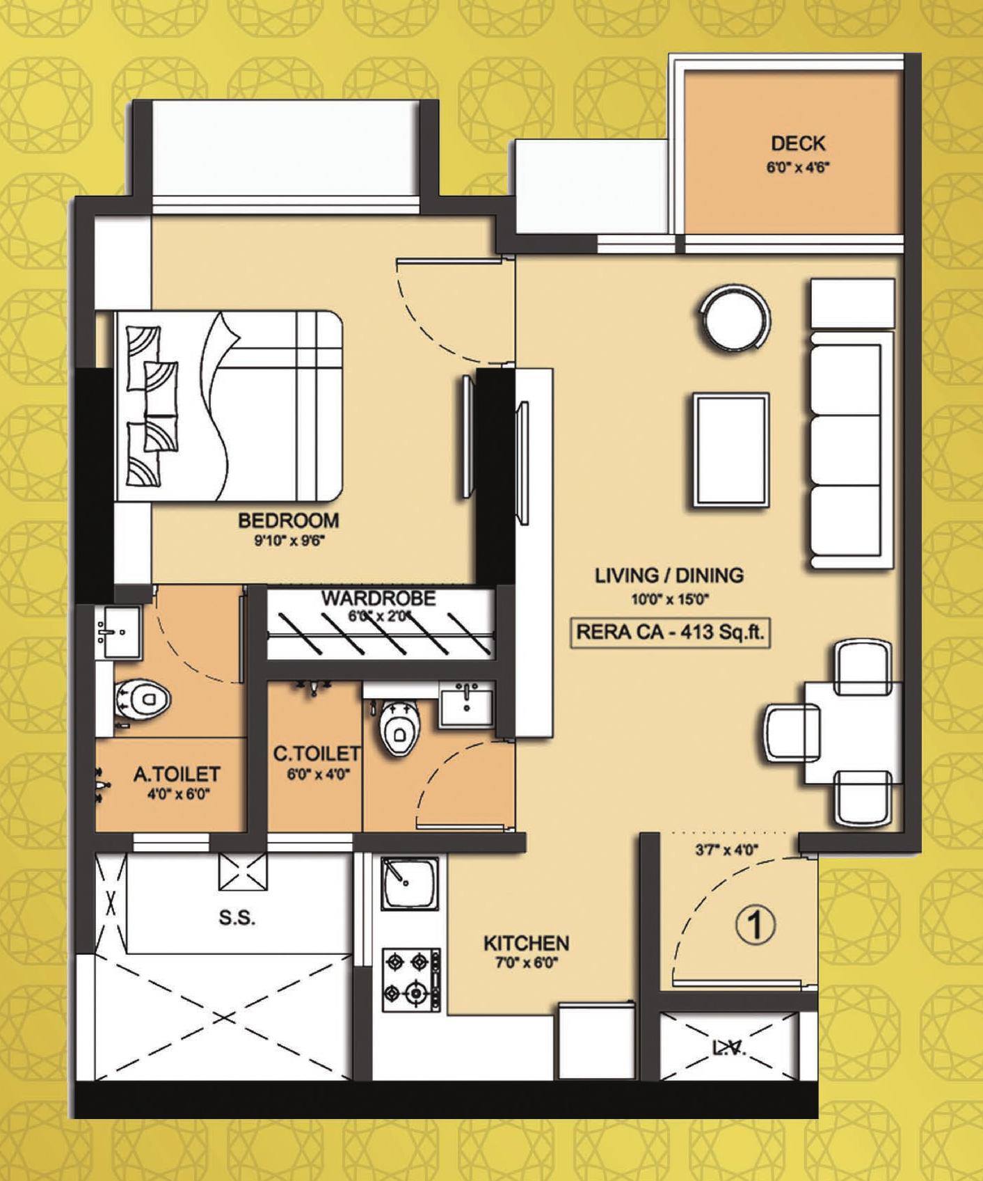 1 BHK Type2 (Sapphire) floor plan