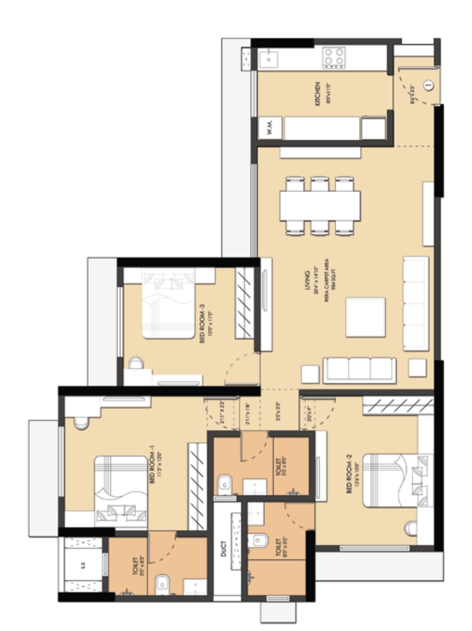 3 BHK Type3 - (Shakti) floor plan