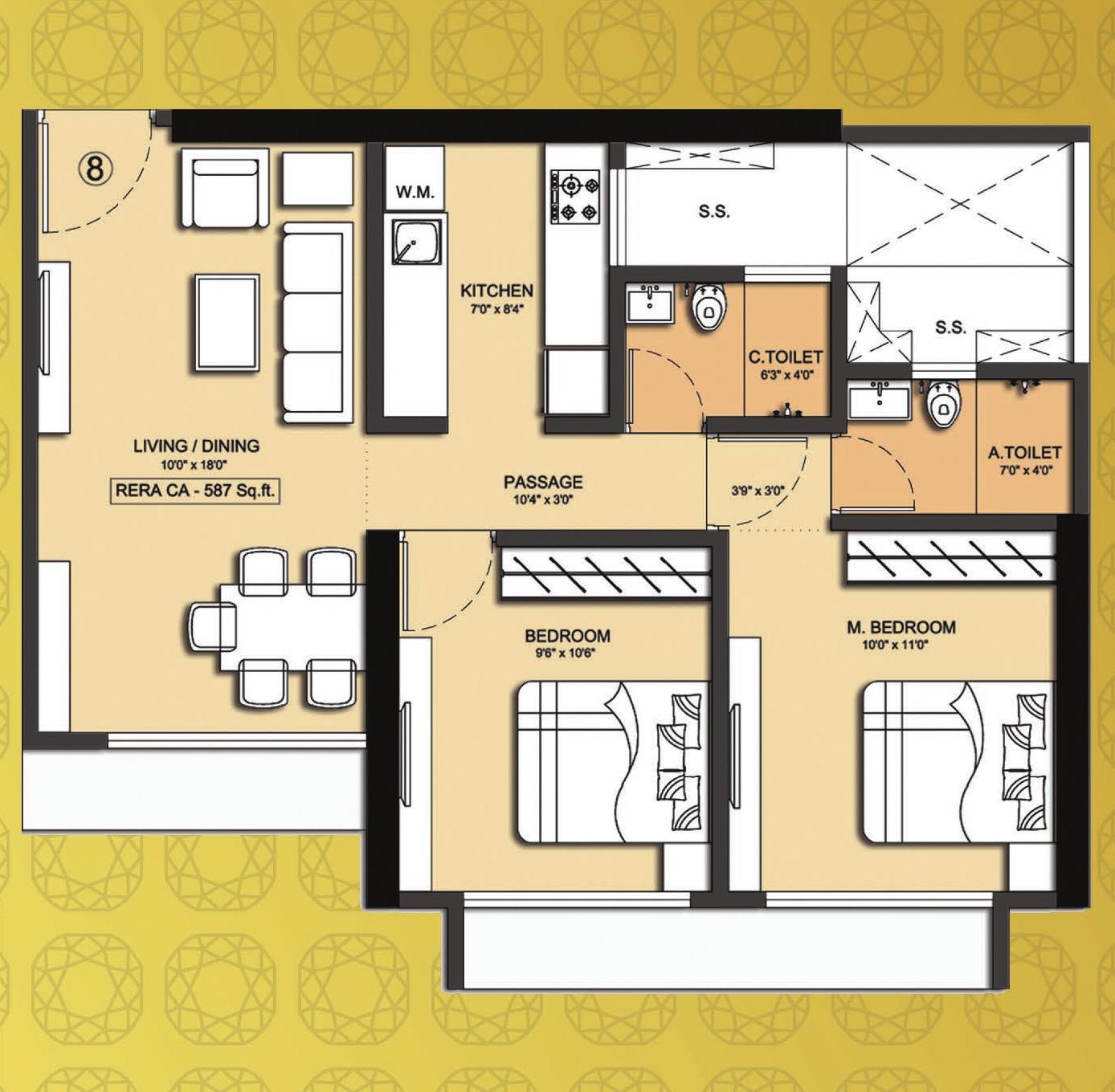 2BHK Type1 (Sapphire) floor plan