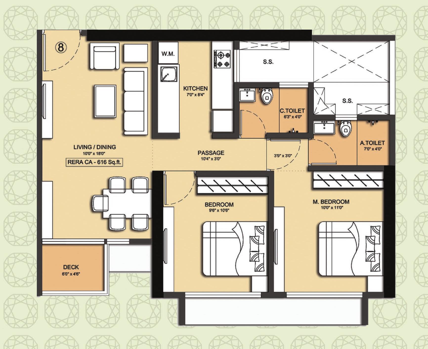 2BHK Type2 (Sapphire) floor plan
