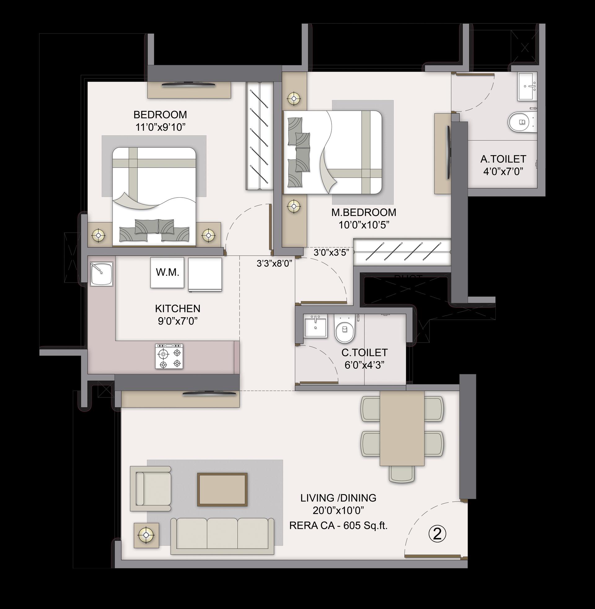 2 BHK Type1 (Emerald) floor plan
