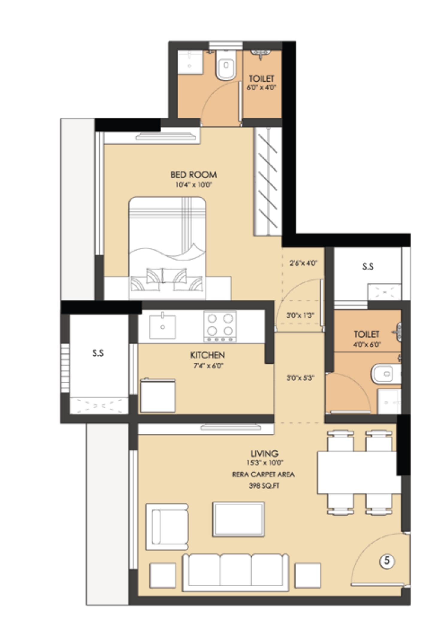 1 BHK (Shakti) floor plan