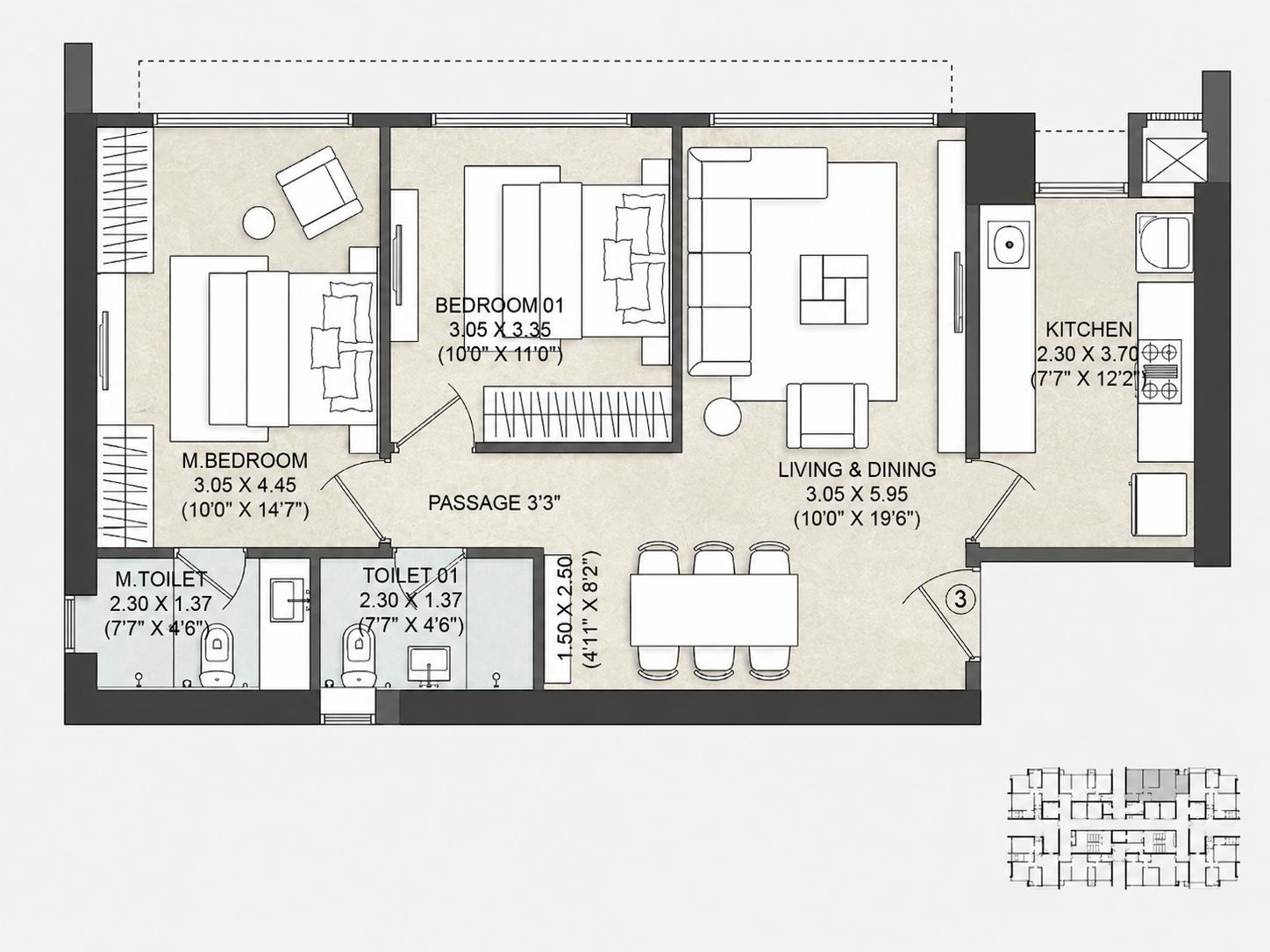 2BHK Premium floor plan