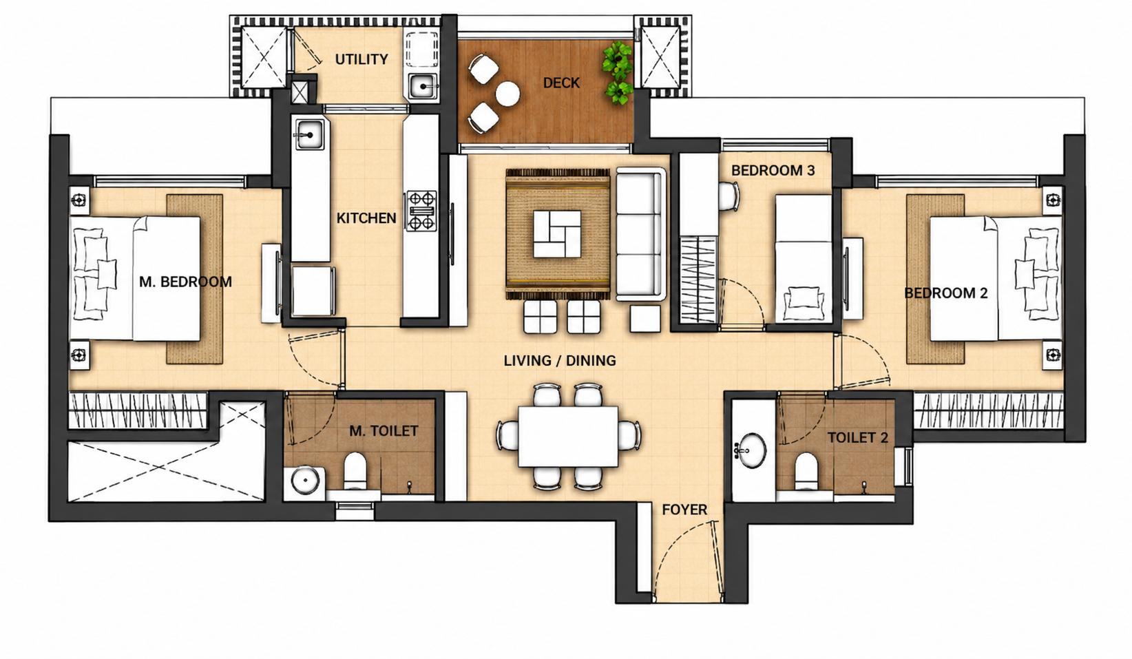 3BHK floor plan