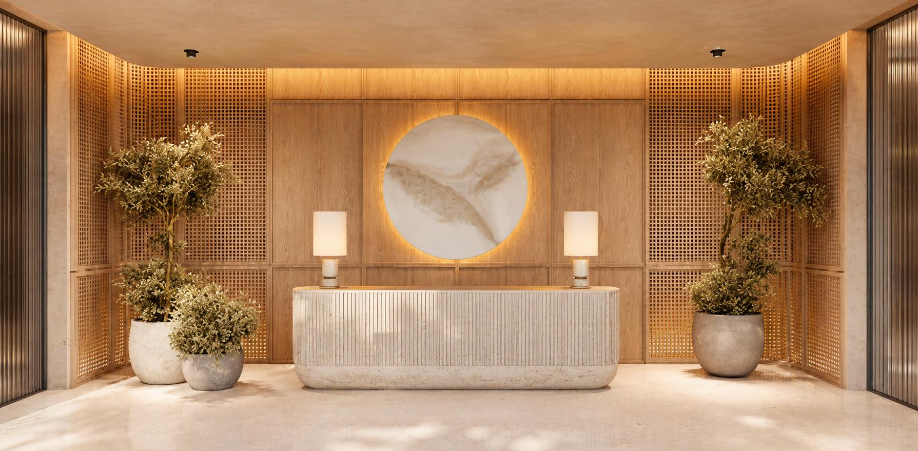 Grand entrance lobby at Lodha Bellevue, Mahalakshmi