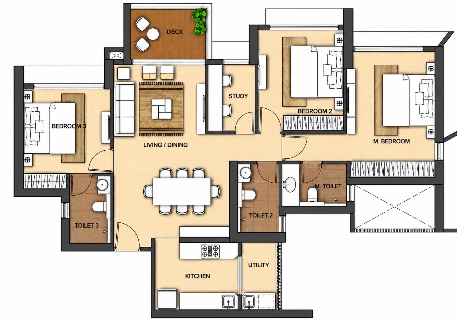 3BHK Premium floor plan