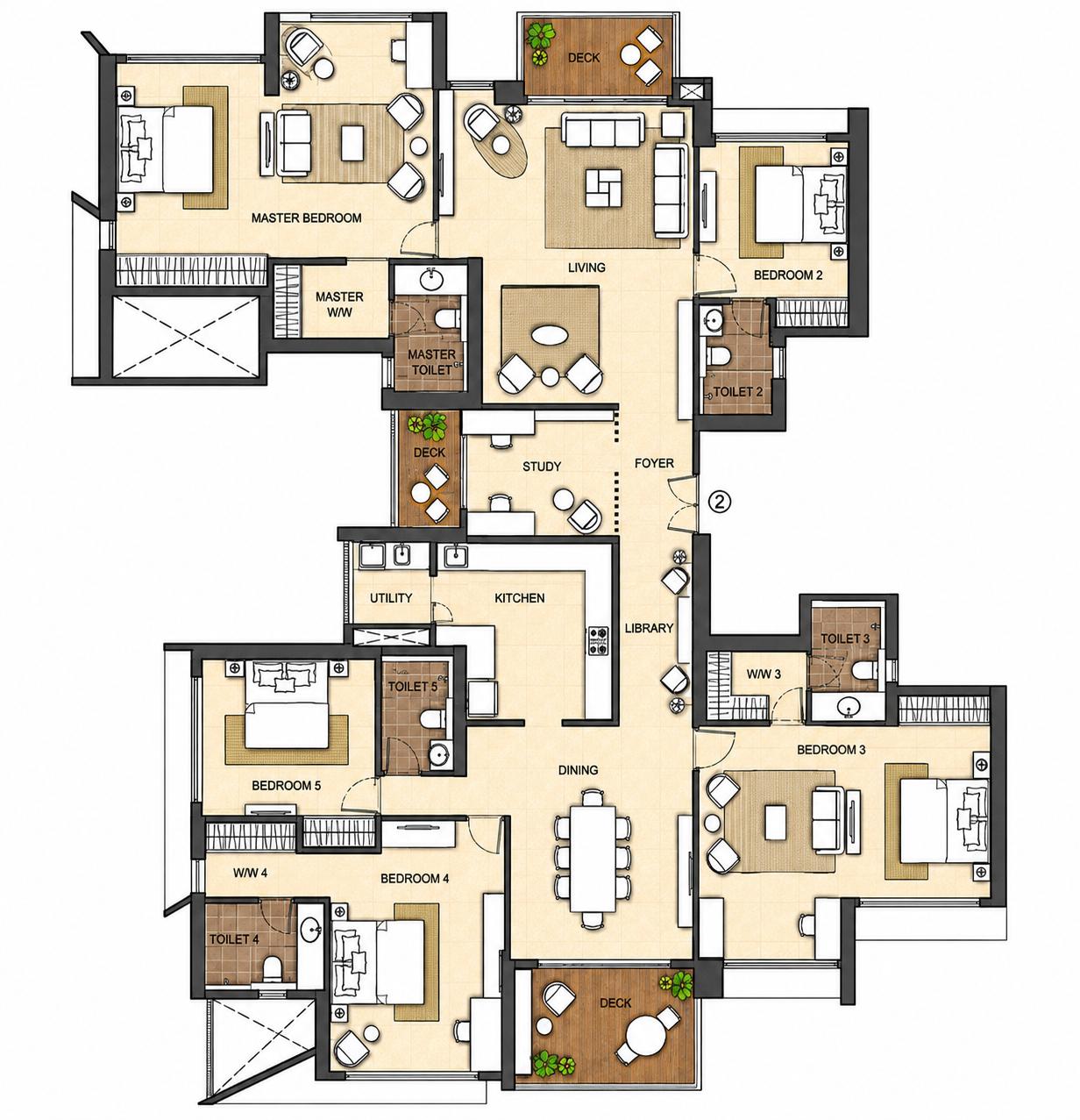 5BHK floor plan